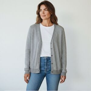 Ann Taylor Silver and White Metallic Button Up Cardigan Sweater XL